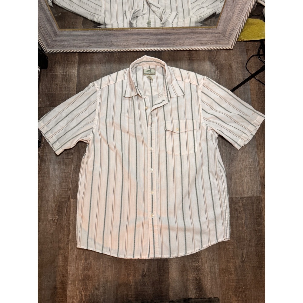 Horny Toad Mens Short Sleeve Button Up Striped Shirt White Medium Western Yoke